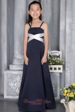 Spaghetti Straps Navy Blue Pageant Flower Girl Dress
