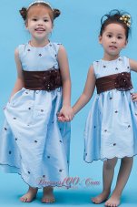 Appliques Baby Blue Colored Flowers Little Girl Dress