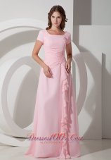 Ruffled Baby Pink Beaded Mother Of The Bride Dress