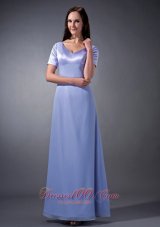 V-neck Lilac Chiffon Short Sleeves Bridesmaid Dress