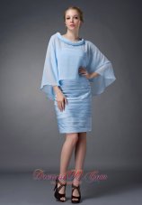 Baby Blue Knee-length Mother Of The Dress Column Scoop
