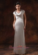 Satin Silver V-neck Mother Of The Dress Short Sleeves