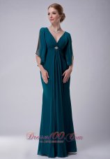 Peacock Green V-neck Mother-in-law Dresses Chiffon