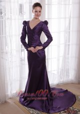 Dark Purple Sheath V-neck Taffeta Mom's Dress