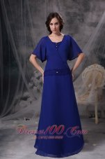Blue Short Sleeves Square Beading Mother Dress