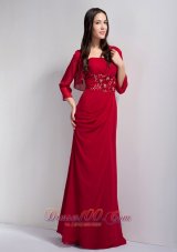 Hand Flowers Mothers Dresses Wine Red Chiffon