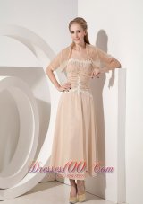 Champagne Tea-length Chiffon Mother Of The Bride Dress