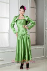 Spring Green Ruched Tea-Length Mothers Dresses For Weddings