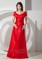 Scoop Short Sleeves Layers Red Prom Dress