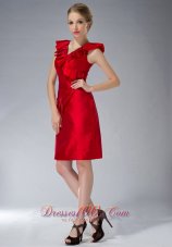 Ruffles V-neck Red Mini-length Mother Of The Dress