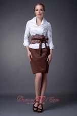 Belt Collar Lace Sleeves White Brown Mothers Dresses
