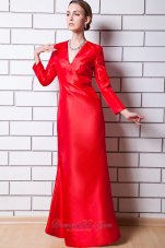 V Neck Red Sleeves Column Mother Of Bride Dress