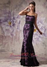 Purple and Black Mermaid Lace Belt Brush Prom Dress