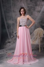 Asymmetrical One Shoulder Beaded Bodice Prom Gown