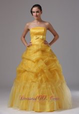 Gold and Sashes Military Ball Gowns Layered Ruffles