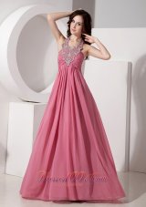 Popular Halter Top Necklace Ruched Prom Dress