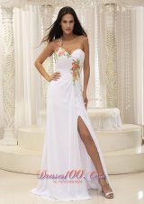 2013 Appliques Dress for Prom Ruched High Slit
