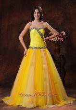 Yellow Beaded Decorate Tulle Dama Dresses for Quinceanera