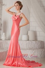White Petals Brush Watermelon Prom / Celebrity Dress