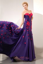 Chapel Purple Elastic Woven Satin Red Flowers Prom Dress