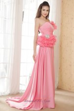 Watermelon Empire Pleated Fan Decorated Bodice Prom Dress