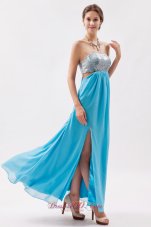 Prom Evening Dress Sequin Bust Side Cutouts Slit