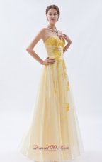 Yellow Floral Appliques Light Yellow Tulle Prom Dress