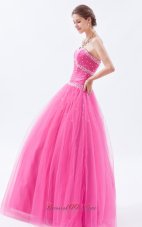 Hot Pink A-line / Princess Tulle Beading Prom Dress