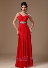 Beaded Decorate Straps Evening Dress 2013 with Pleating