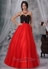 Red and Black A-Line / Princess Sequins Prom Dress