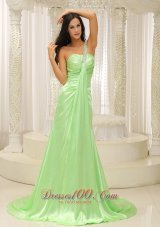 Beaded One Shoulder Prom Dress Drapping Fabric Front