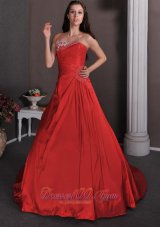 One Shoulder Red Dress for Bridal Court Appliques