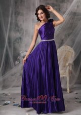 Purple One Shoulder Prom Dress Beads Flower