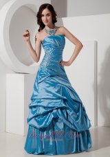 Sky Blue A-Line Prom Dress Beading Pick-ups