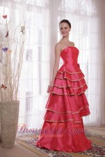 Coral Red Strapless Ruffles Prom Dama Dresses Quinces