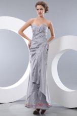 Unique Gray Beading Prom Dress Ankle-length Pleats