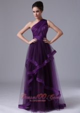 One Shoulder Purple Prom Dress Pleats Accents