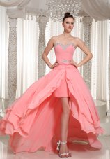 High-low Prom Dress in Watermelon Chiffon Beaded