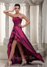 A-line Fuchsia Asymmetrical Prom Dress Sequins Over