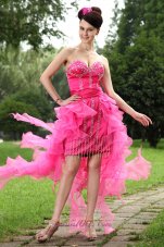 Hot Pink High Low Beading Homecoming Dress Ruffles