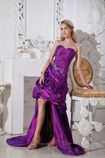 Purple Hand Made and Beading Prom Dress High-lo