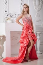 Watermelon Hi-low Flowers Beading Dress For Prom