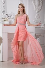Watermelon Dress For Prom Hi-low One Shoulder