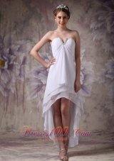 Simple White V-neck Hi-low Prom Dress Beading