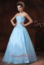 Baby Blue beading strapless long prom quinceanera dress