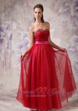 Customize Red Sweetheart Prom Dress Fuchsia Sash