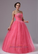 Coral Red Beaded For 2013 Quinces Gown