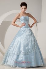 Baby Blue Organza Beading Lace up Prom Gown
