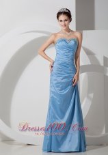 Rhinestones Ruched Bodice Taffeta Baby Blue Prom Dress