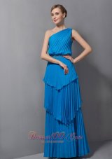 Layered One Shoulder Chiffon Blue Mother of Bride Dress